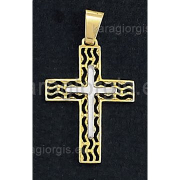 Βαπτιστικός σταυρός για αγόρι δίχρωμος χρυσό με λευκόχρυσο