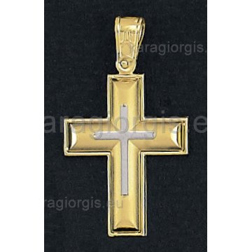 Βαπτιστικός σταυρός για αγόρι δίχρωμος χρυσό με λευκόχρυσο