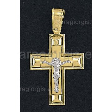 Βαπτιστικός σταυρός χρυσός για αγόρι με λευκόχρυσο εσταυρωμένο