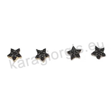 Σκουλαρίκια Κ14 λευκόχρυσα ή χρυσά σε σχήμα αστεριού με μαύρες πέτρες ζιργκόν και μαύρο πλατίνωμα