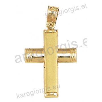 Βαπτιστικός σταυρός Κ14 για αγόρι χρυσός με λουστρέ και ματ φινίρισμα