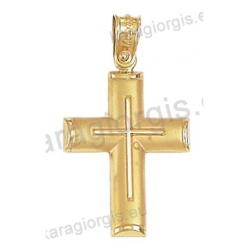 Βαπτιστικός σταυρός Κ14 για αγόρι χρυσός με λουστρέ και ματ φινίρισμα