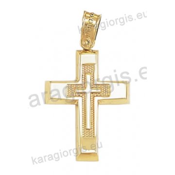 Βαπτιστικός σταυρός Κ14 για αγόρι χρυσός με λουστρέ και σκαλιστό φινίρισμα