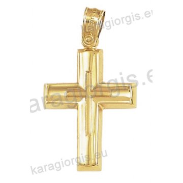 Βαπτιστικός σταυρός Κ14 για αγόρι χρυσός με λουστρέ φινίρισμα