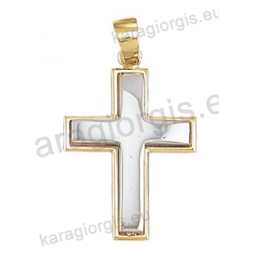 Βαπτιστικός σταυρός Κ14 για αγόρι δίχρωμος χρυσός με λευκόχρυσο με λουστρέ φινίρισμα