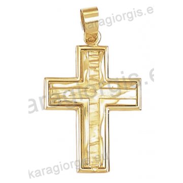 Βαπτιστικός σταυρός Κ14 για αγόρι χρυσός με λουστρέ και σκαλιστό φινίρισμα