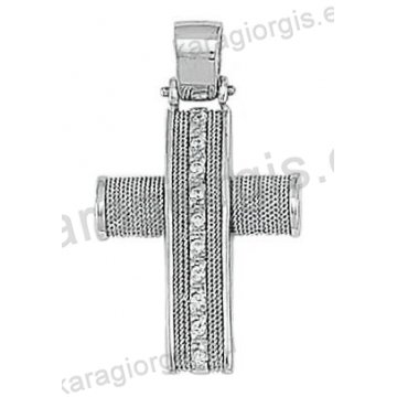 Βαπτιστικός σταυρός Κ14 για κορίτσι λευκόχρυσος Με δώρο την αλυσίδα συρμάτινος με λευκόχρυσο σύρμα δουλεμένο στο χέρι με άσπρες πέτρες ζιργκόν