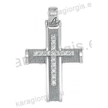 Βαπτιστικός σταυρός Κ14 για κορίτσι λευκόχρυσος Με δώρο την αλυσίδα συρμάτινος με λευκόχρυσο σύρμα δουλεμένο στο χέρι και ένθετο λευκόχρυσο σταυρό με άσπρες πέτρες ζιργκόν