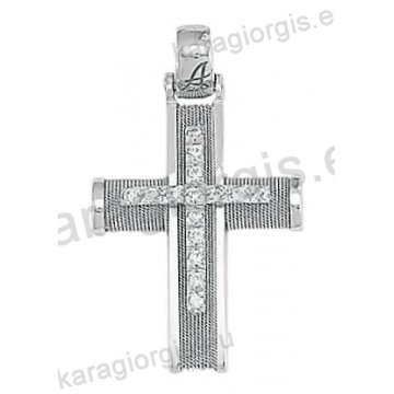 Βαπτιστικός σταυρός Κ14 για κορίτσι λευκόχρυσος Με δώρο την αλυσίδα συρμάτινος με λευκόχρυσο σύρμα δουλεμένο στο χέρι και ένθετο λευκόχρυσο σταυρό με άσπρες πέτρες ζιργκόν