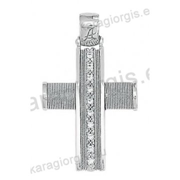 Βαπτιστικός σταυρός Κ14 για κορίτσι λευκόχρυσος συρμάτινος με λευκόχρυσο σύρμα δουλεμένο στο χέρι με άσπρες πέτρες ζιργκόν