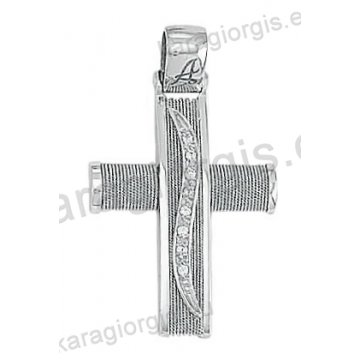 Βαπτιστικός σταυρός Κ14 για κορίτσι λευκόχρυσος Με δώρο την αλυσίδα συρμάτινος με λευκόχρυσο σύρμα δουλεμένο στο χέρι με άσπρες πέτρες ζιργκόν
