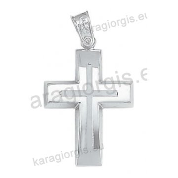 Βαπτιστικός σταυρός Κ14 για αγόρι λευκόχρυσος με λουστρέ φινίρισμα με ένθετο λευκόχρυσο σταυρό