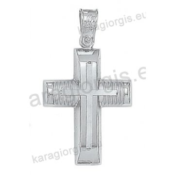 Βαπτιστικός σταυρός Κ14 για αγόρι λευκόχρυσος με λουστρέ και ματ φινίρισμα με ένθετο λευκόχρυσο σταυρό