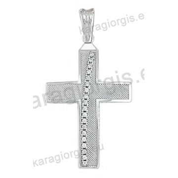 Βαπτιστικός σταυρός λευκόχρυσος για κορίτσι Κ14 με σαγρέ φινίρισμα με άσπρες πέτρες ζιργκόν