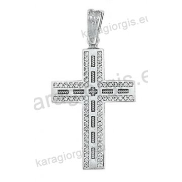 Βαπτιστικός σταυρός λευκόχρυσος για κορίτσι Κ14 με λουστρέ φινίρισμα με άσπρες πέτρες ζιργκόν