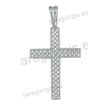 Βαπτιστικός σταυρός λευκόχρυσος για κορίτσι Κ14 με άσπρες πέτρες ζιργκόν