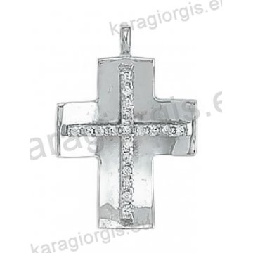 Βαπτιστικός σταυρός λευκόχρυσος για κορίτσι Κ14 με λουστρέ φινίρισμα με άσπρες πέτρες ζιργκόν