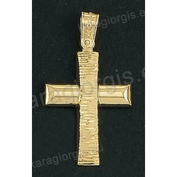Βαπτιστικός σταυρός Κ14 για αγόρι δίχρωμος χρυσός με λουστρέ και γραμμωτό διαμαντέ φινίρισμα της σειράς Anorado