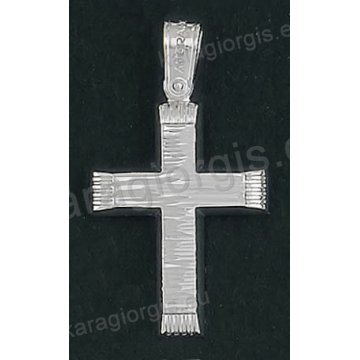 Βαπτιστικός σταυρός Κ18 για αγόρι λευκόχρυσος με γραμμωτό διαμαντέ φινίρισμα της σειράς Anorado
