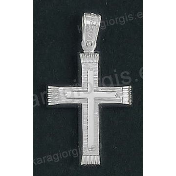 Βαπτιστικός σταυρός Κ18 για αγόρι λευκόχρυσος με γραμμωτό διαμαντέ φινίρισμα με ένθετο λευκόχρυσο σταυρό της σειράς Anorado