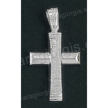 Βαπτιστικός σταυρός Κ18 για αγόρι λευκόχρυσος με λουστρέ και γραμμωτό διαμαντέ φινίρισμα της σειράς Anorado