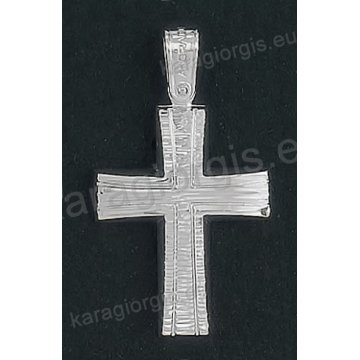 Βαπτιστικός σταυρός Κ14 για αγόρι λευκόχρυσος με γραμμωτό διαμαντέ φινίρισμα της σειράς Anorado