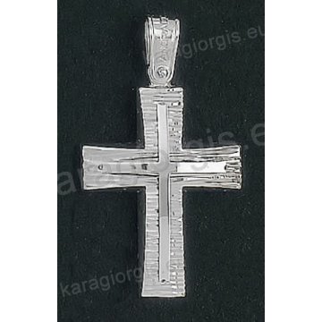 Βαπτιστικός σταυρός Κ18 για αγόρι λευκόχρυσος με γραμμωτό διαμαντέ φινίρισμα με ένθετο λευκόχρυσο σταυρό της σειράς Anorado