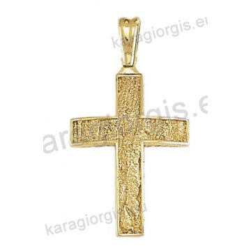 Βαπτιστικός σταυρός χρυσός για αγόρι Κ14 με σαγρέ φινίρισμα