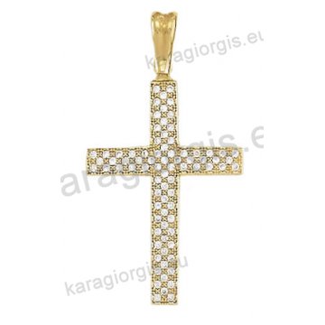 Βαπτιστικός σταυρός χρυσός για κορίτσι Κ14 με άσπρες πέτρες ζιργκόν