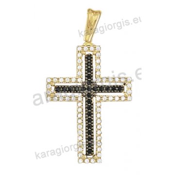 Βαπτιστικός σταυρός χρυσός για κορίτσι Κ14 με άσπρες και μαύρες πέτρες ζιργκόν