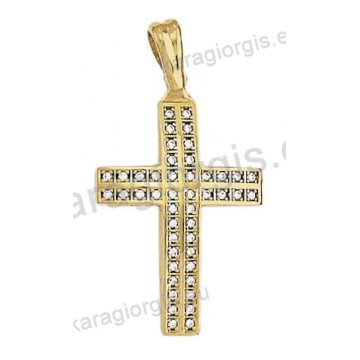 Βαπτιστικός σταυρός χρυσός για κορίτσι Κ14 με άσπρες πέτρες ζιργκόν