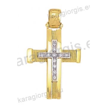 Βαπτιστικός σταυρός Κ14 για κορίτσι χρυσός συρμάτινος Με δώρο την αλυσίδα με χρυσό σύρμα δουλεμένο στο χέρι με ένθετο λευκόχρυσο σταυρό με άσπρες πέτρες ζιργκόν