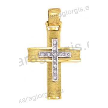 Βαπτιστικός σταυρός Κ14 για κορίτσι χρυσός Με δώρο την αλυσίδα συρμάτινος με χρυσό σύρμα δουλεμένο στο χέρι με ένθετο λευκόχρυσο σταυρό με άσπρες πέτρες ζιργκόν