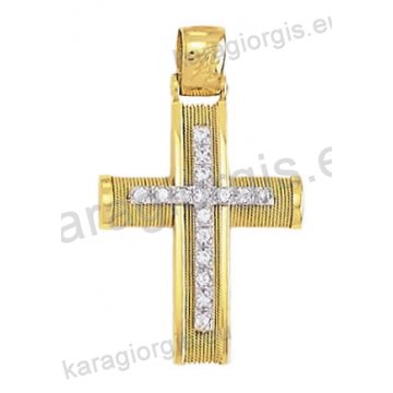 Βαπτιστικός σταυρός Κ14 για κορίτσι χρυσός συρμάτινος Με δώρο την αλυσίδα με χρυσό σύρμα δουλεμένο στο χέρι με ένθετο λευκόχρυσο σταυρό με άσπρες πέτρες ζιργκόν