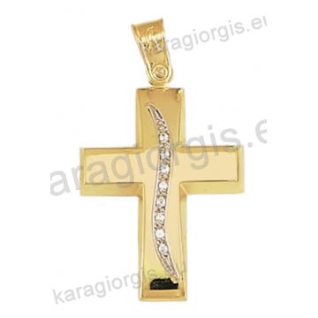 Βαπτιστικός σταυρός για κορίτσι Κ14 δίχρωμος χρυσός με λευκόχρυσο με λουστρέ φινίρισμα με άσπρες πέτρες ζιργκόν
