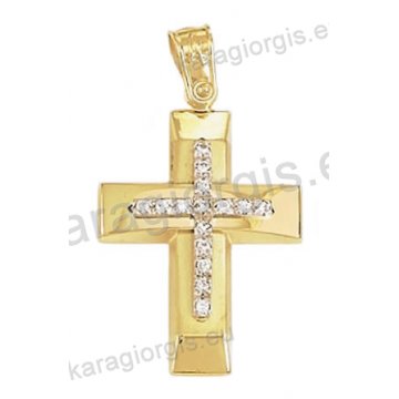 Βαπτιστικός σταυρός για κορίτσι Κ14 χρυσός με λουστρέ φινίρισμα με άσπρες πέτρες ζιργκόν