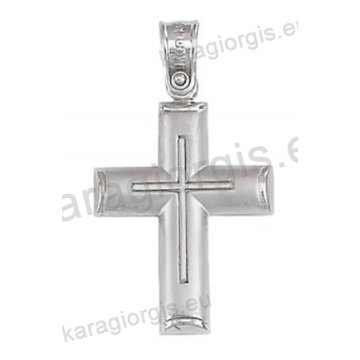 Βαπτιστικός σταυρός λευκόχρυσος για αγόρι Κ14 με λευκόχρυσο σταυρό με λουστρέ και ματ φινίρισμα