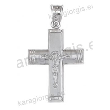 Βαπτιστικός σταυρός λευκόχρυσος για αγόρι Κ14 με λευκόχρυσο εσταυρωμένο με λουστρέ και ματ φινίρισμα