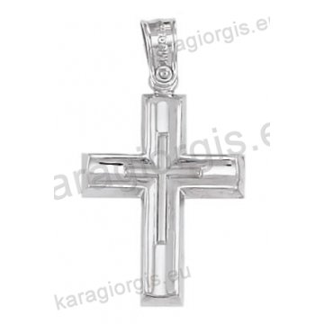 Βαπτιστικός σταυρός λευκόχρυσος για αγόρι Κ14 με ματ σταυρό με λουστρέ φινίρισμα
