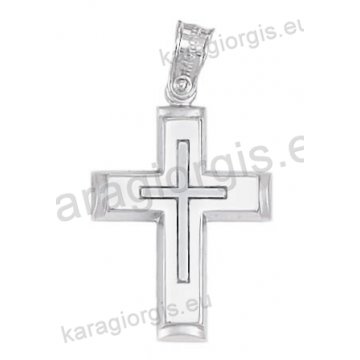Βαπτιστικός σταυρός λευκόχρυσος για αγόρι Κ14 με λευκόχρυσο σταυρό με λουστρέ και ματ φινίρισμα