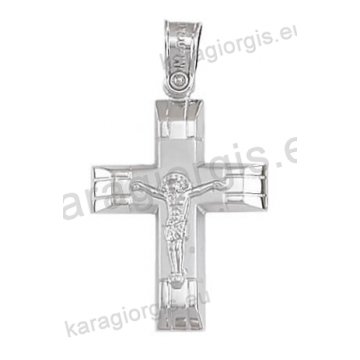 Βαπτιστικός σταυρός λευκόχρυσος για αγόρι Κ14 με λευκόχρυσο εσταυρωμένο με λουστρέ και ματ φινίρισμα