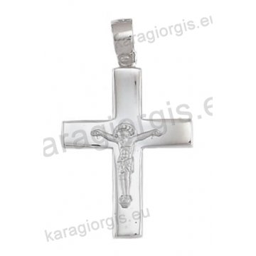 Βαπτιστικός σταυρός λευκόχρυσος για αγόρι Κ14 με λευκόχρυσο εσταυρωμένο με λουστρέ φινίρισμα