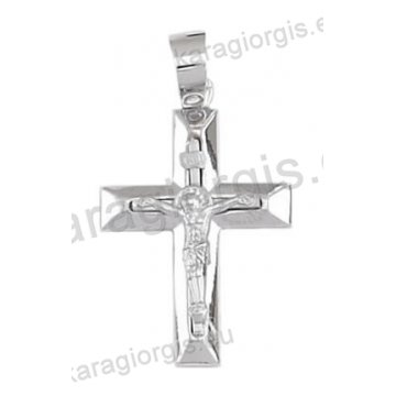 Βαπτιστικός σταυρός λευκόχρυσος για αγόρι Κ14 με λευκόχρυσο εσταυρωμένο με λουστρέ φινίρισμα