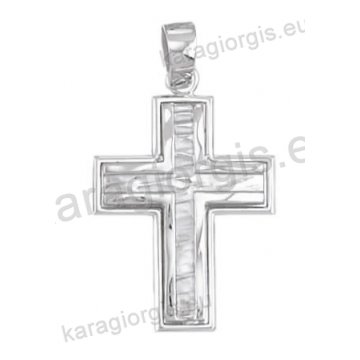 Βαπτιστικός σταυρός λευκόχρυσος για αγόρι Κ14 με λουστρέ και ανάγλυφο φινίρισμα