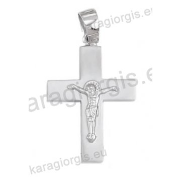 Βαπτιστικός σταυρός λευκόχρυσος για αγόρι Κ14 με λευκόχρυσο εσταυρωμένο με ματ φινίρισμα