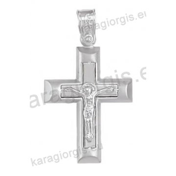 Βαπτιστικός σταυρός λευκόχρυσος για αγόρι Κ14 με λευκόχρυσο εσταυρωμένο με ματ φινίρισμα