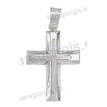 Βαπτιστικός σταυρός λευκόχρυσος για αγόρι Κ14 με ματ σταυρό με λουστρέ φινίρισμα