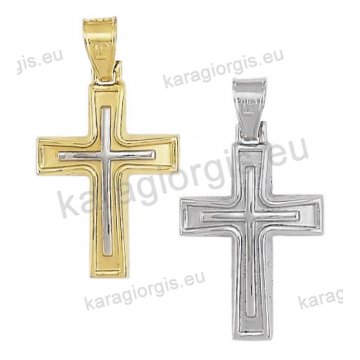 Βαπτιστικός σταυρός δίχρωμος χρυσός με λευκόχρυσο σταυρό ή λευκόχρυσος για αγόρι Κ14 με λουστρέ και ματ φινίρισμα
