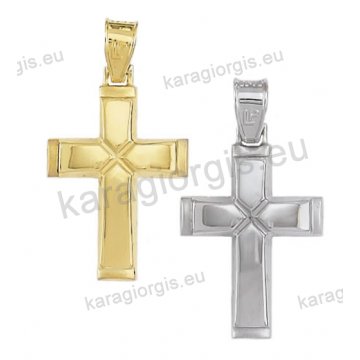 Βαπτιστικός σταυρός χρυσός ή λευκόχρυσος για αγόρι Κ14 με λουστρέ και ματ φινίρισμα