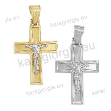 Βαπτιστικός σταυρός δίχρωμος χρυσός με λευκόχρυσο εσταυρωμένο ή λευκόχρυσος για αγόρι Κ14 με λουστρέ και ματ φινίρισμα
